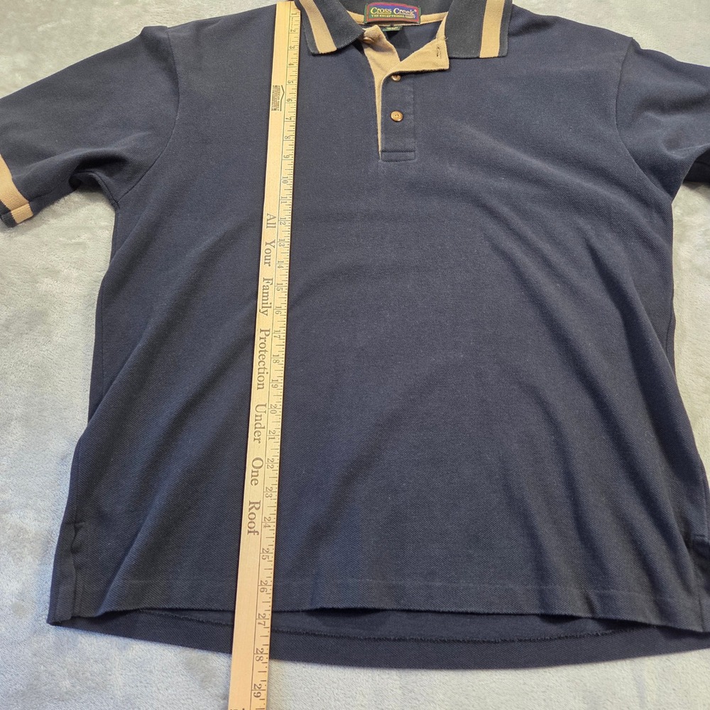 Cross Creek Men Navy Blue Short Sleeve Polo Shirt L Y2k Grunge Punk Skater Baggy - Picture 3 of 5